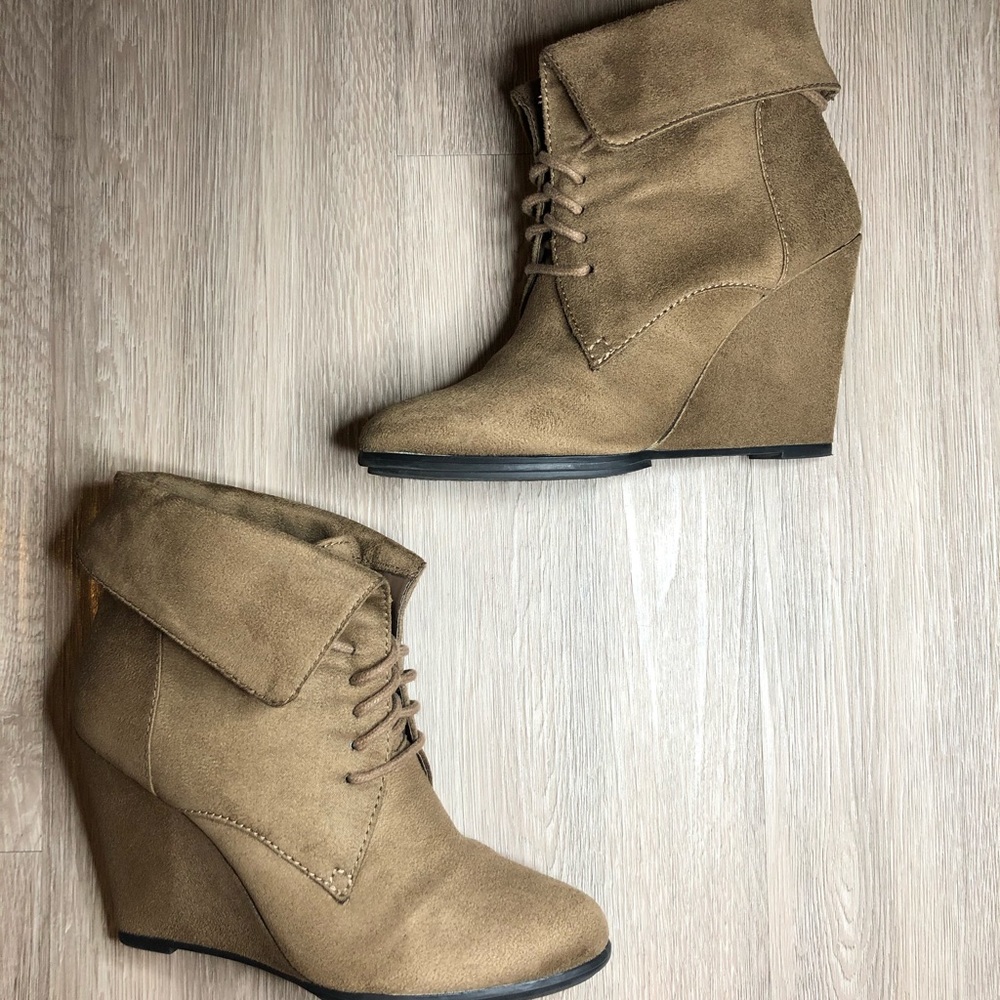 Taupe Wedge Booties